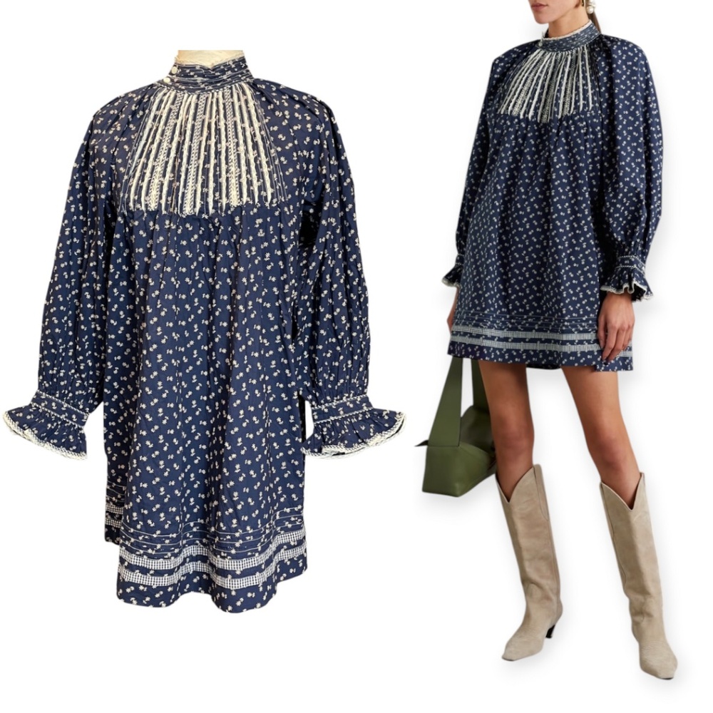 Doen Beatrice Indigo Calico Floral Mini Dress
